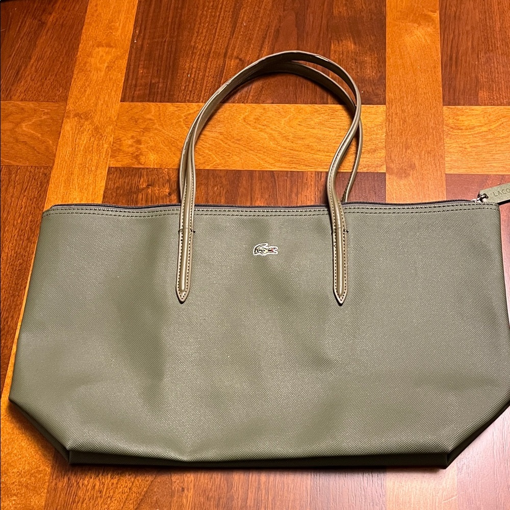 Lacoste Khaki Green Handbag, zipper closure, waterproof, mint condition